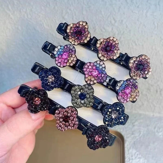 Sparkling Crystal Stone Braided Hair Clips- SET OF 4 COLORS