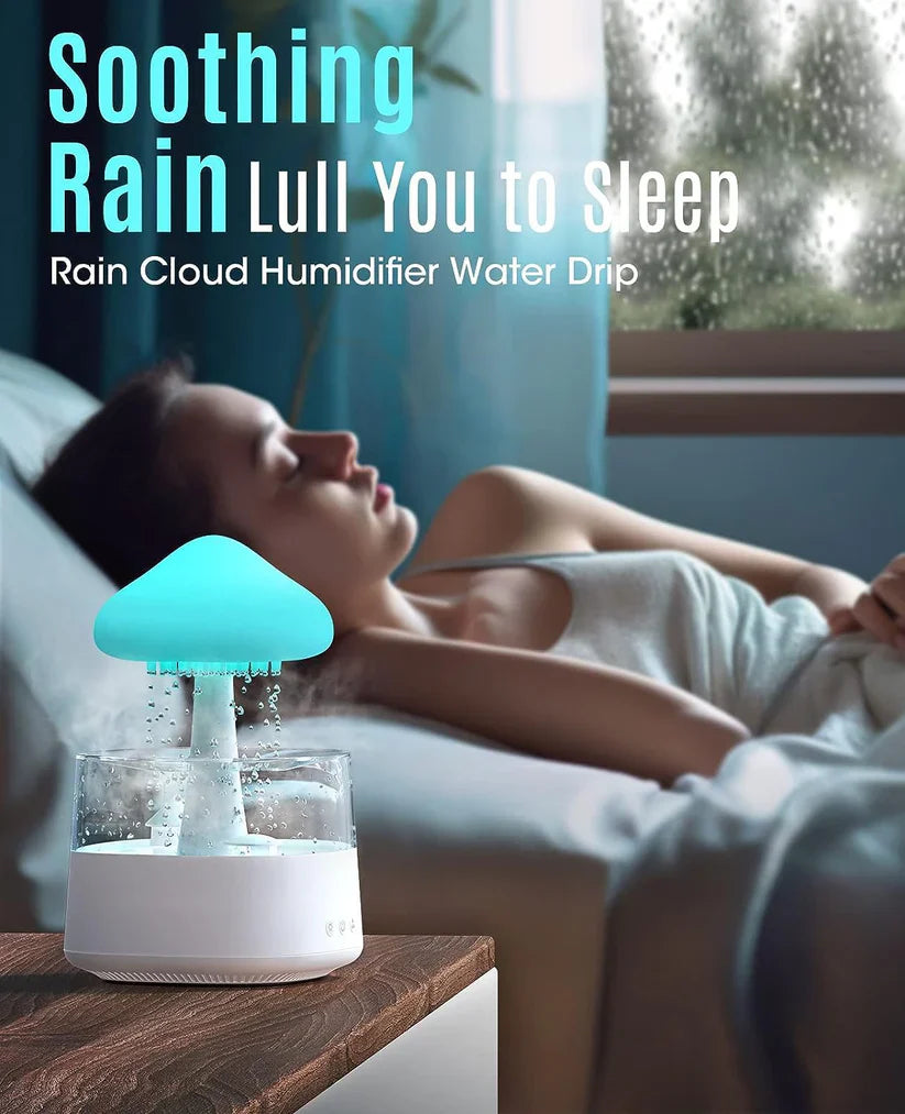 Rain Cloud Humidifier Water Drip Colors Night Light Mushroom Lamp