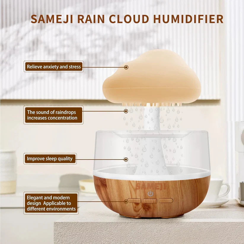 Rain Cloud Humidifier Water Drip Colors Night Light Mushroom Lamp