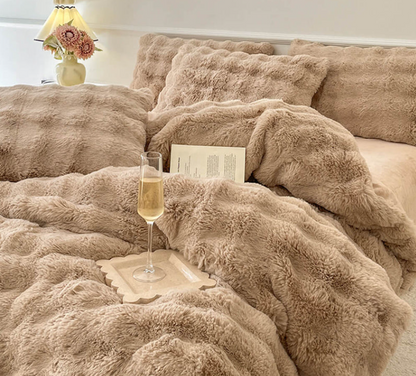 Cozy Puffy Rabbit Fur Blankets with Pillow covers