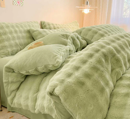 Cozy Puffy Rabbit Fur Blankets with Pillow covers