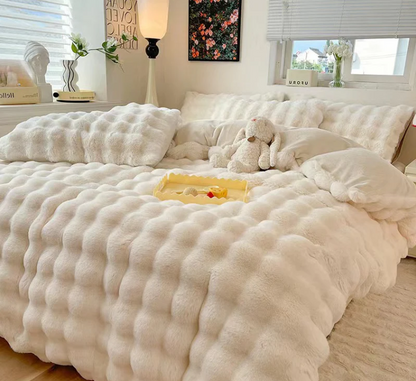 Cozy Puffy Rabbit Fur Blankets with Pillow covers