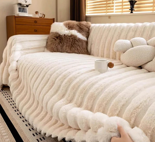 Luxury Skin-Friendly Stripe Faux Fur Couch Cover