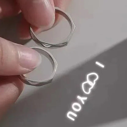 "I Love You" Projection Couple Rings {Silver}